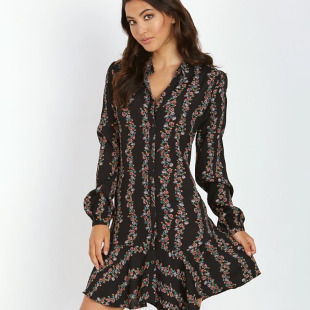 Free People Buttondown Shirt Dress Black Combo